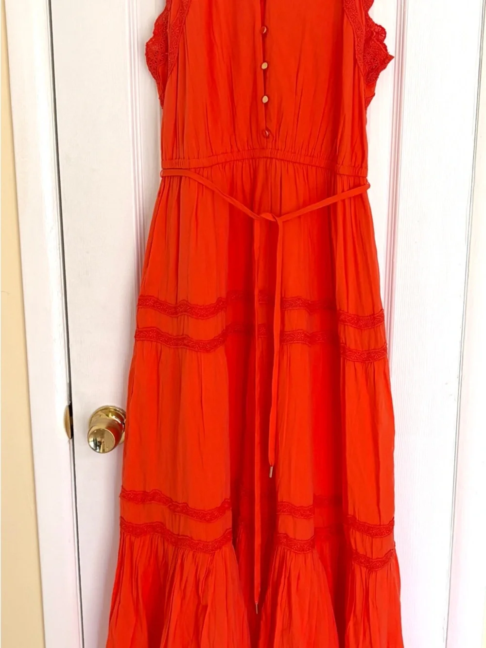 Land's End Orange Cotton Voile Halter Tiered Maxi Dress - Size M - Picture 3 of 12